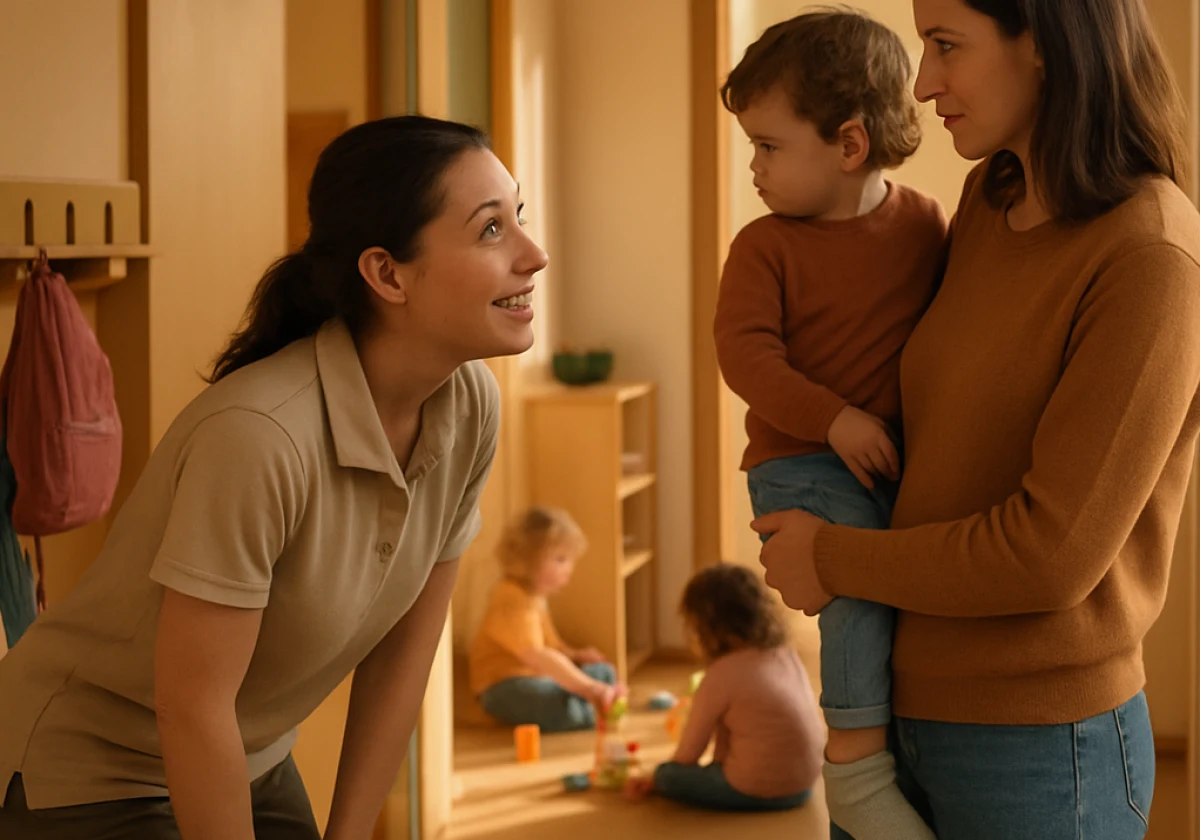 A nursery teacher practicing calm behavous support