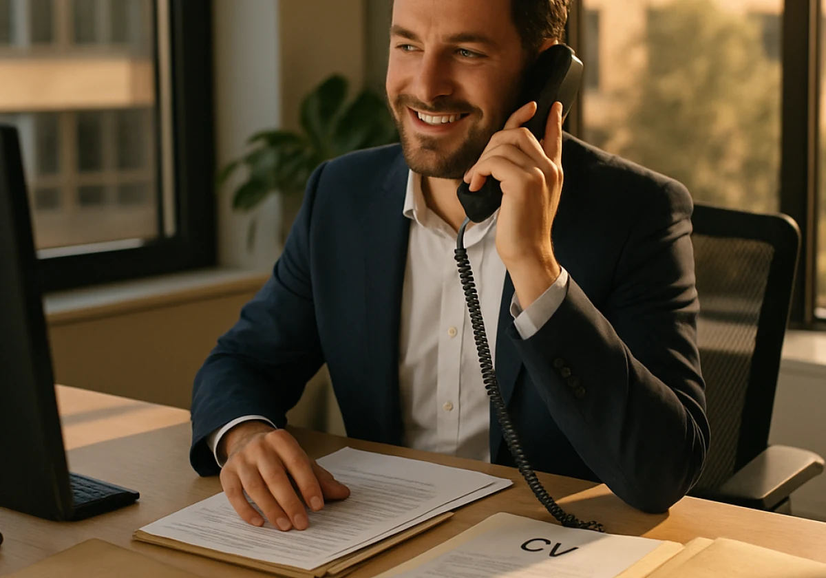 Recruitment consultant in a modern office at a desk